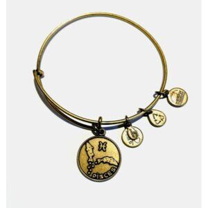 Alex and Ani Women Pisces Charms Bangle Bracelet Zodiac Gold Plated Adjustable